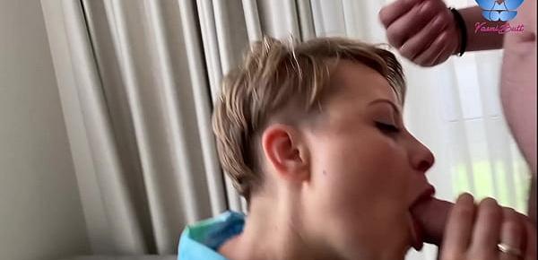  she is amateur but he fucks her in the mouth and she swallows all his sperm